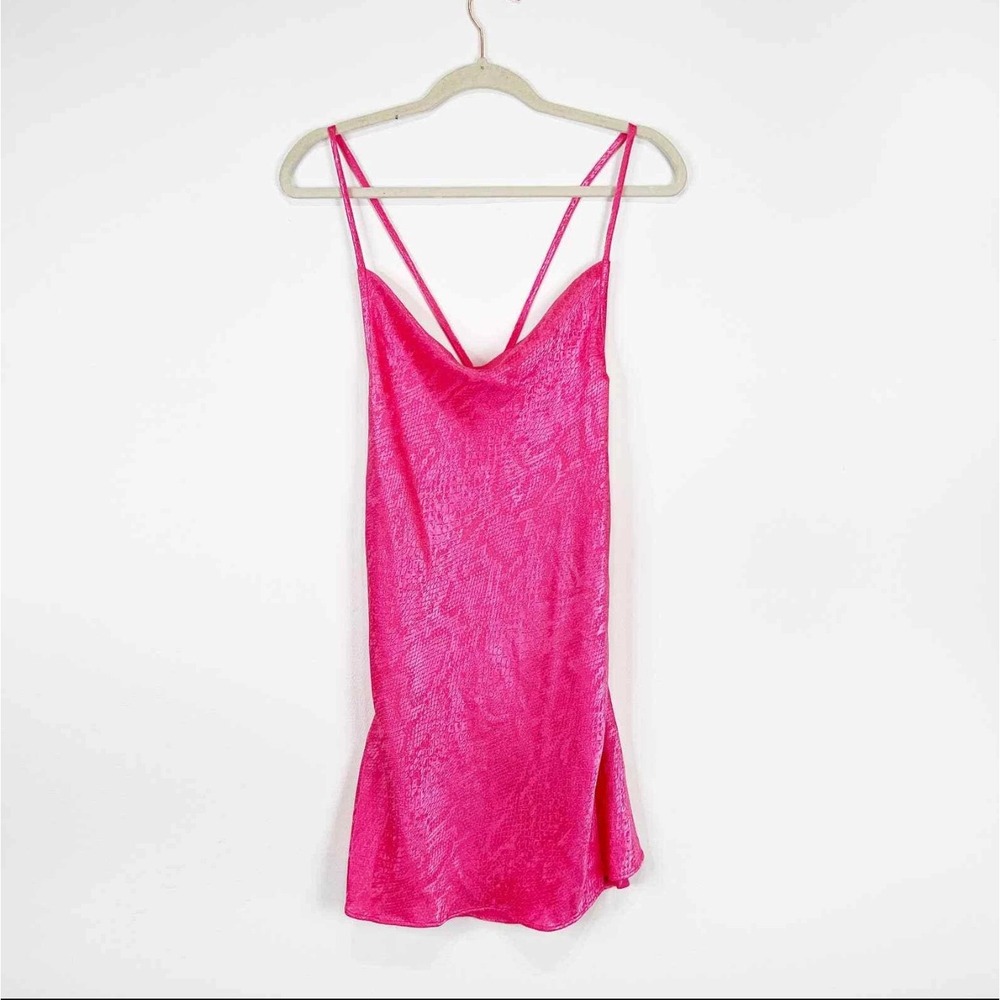 ZARA Pink Snakeskin‎ Cowl Neck Slip Dress Spaghetti Straps Backless L Coquette